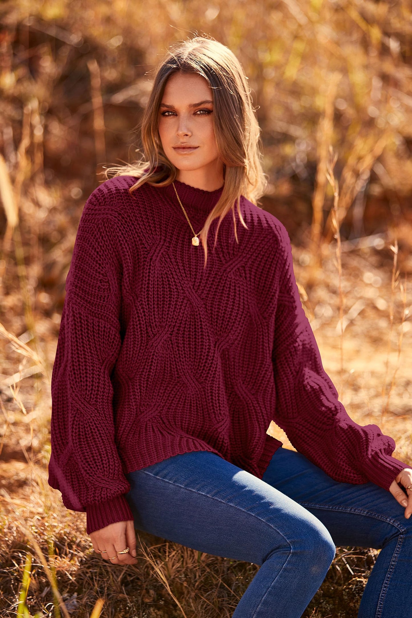 PRETTYGARDEN Women's Fall Oversized Pullover Sweaters Casual Crewneck Long Sleeve Chunky Cable Knit Tops Winter Clothing