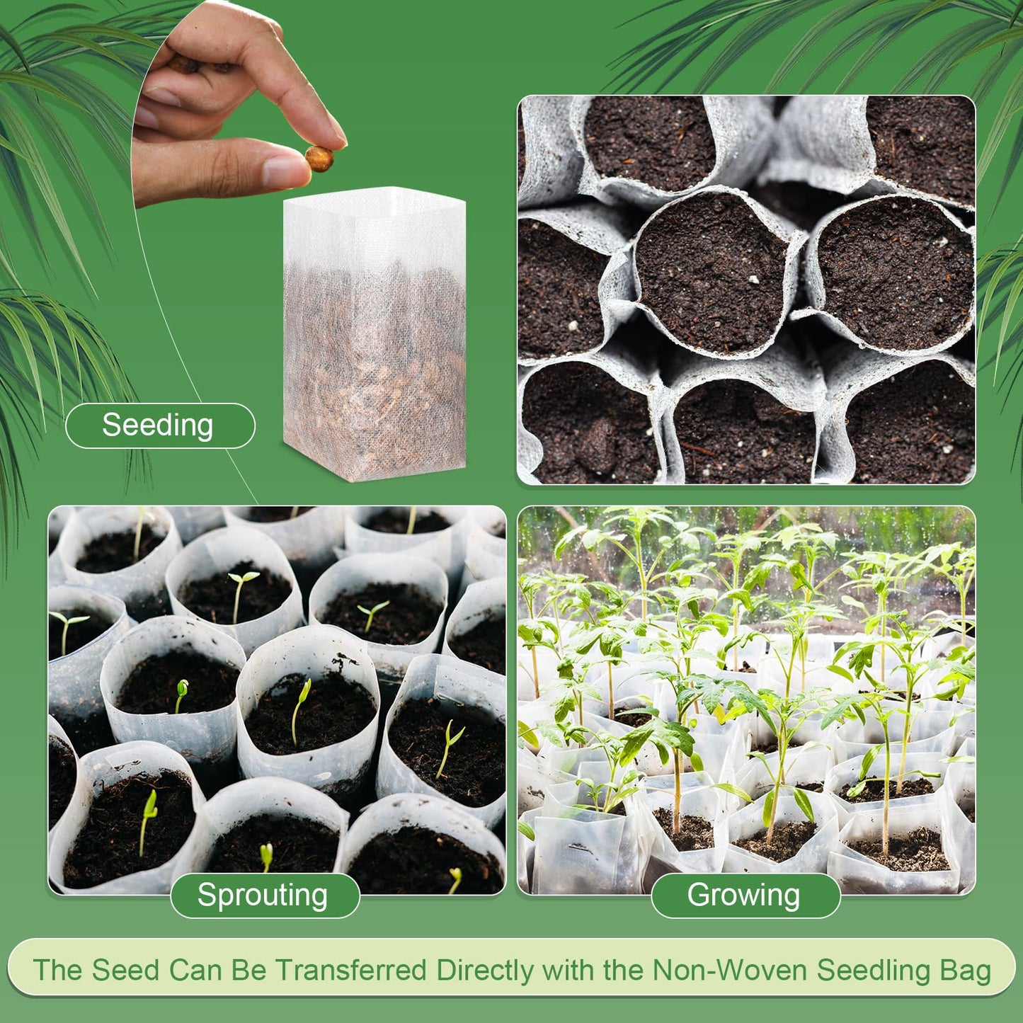 Wesnoy 1000 Pcs Nursery Seed Non Woven Plants Nursery Bags 5.9 x 6.3 Inch Fabric Seedling Pots Grow Bags Plants Pouch for Vegetables Flower for Home Garden Greenhouse Supplies