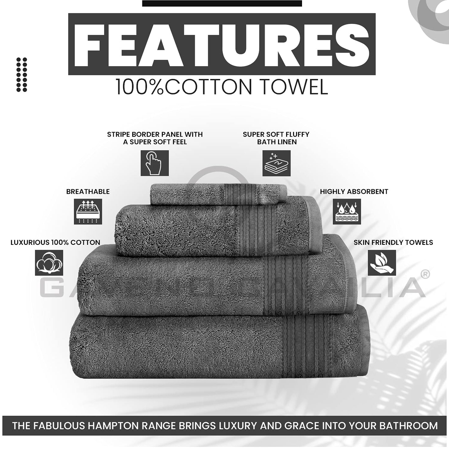 GC GAVENO CAVAILIA Luxury 450 GSM Jumbo Bath Sheet, Highly Water Absorbent Towels, Pack Of 4 Towel Set, Charcoal, 80X170