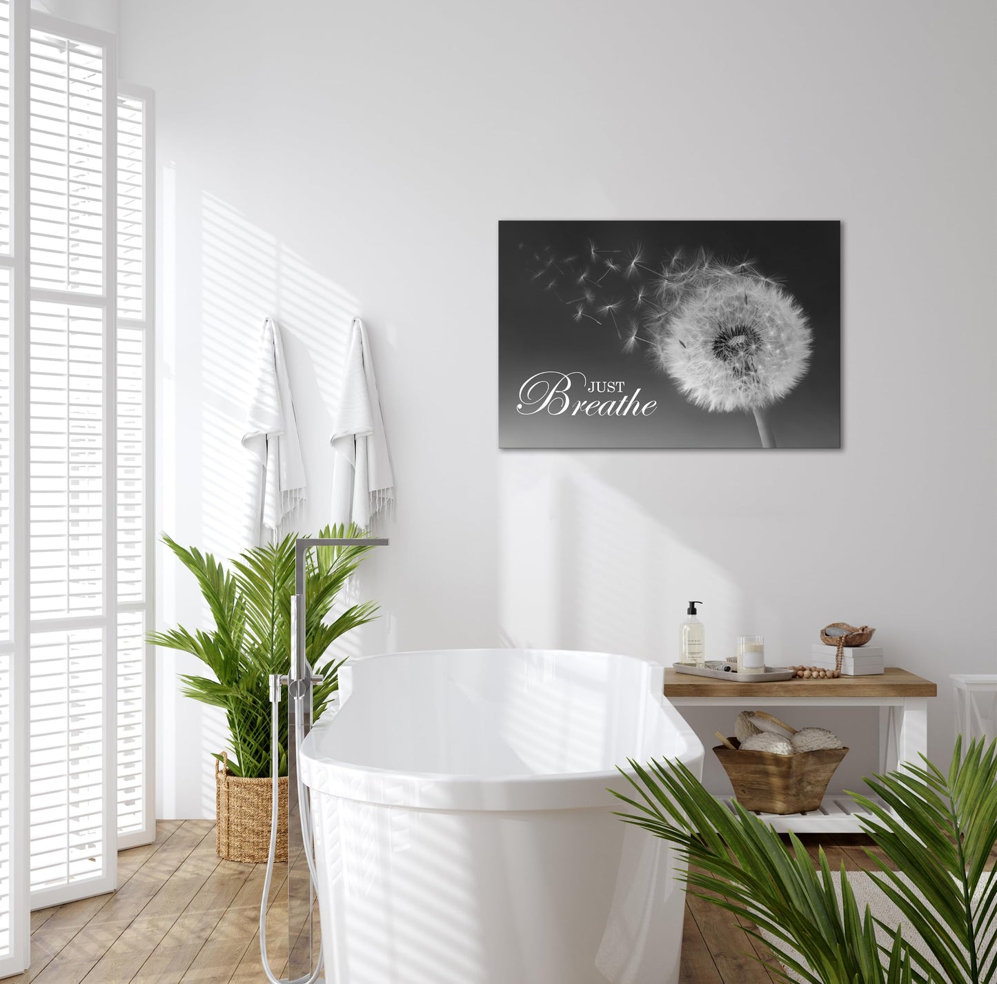 SKASNFAI Just Breathe Wall Art Zen Office Wall Decor Inspirational Yoga Quotes Positive Relax Artwork Picture Black and White Dandelion Posters Print for Meditation Room (12L x 16W)