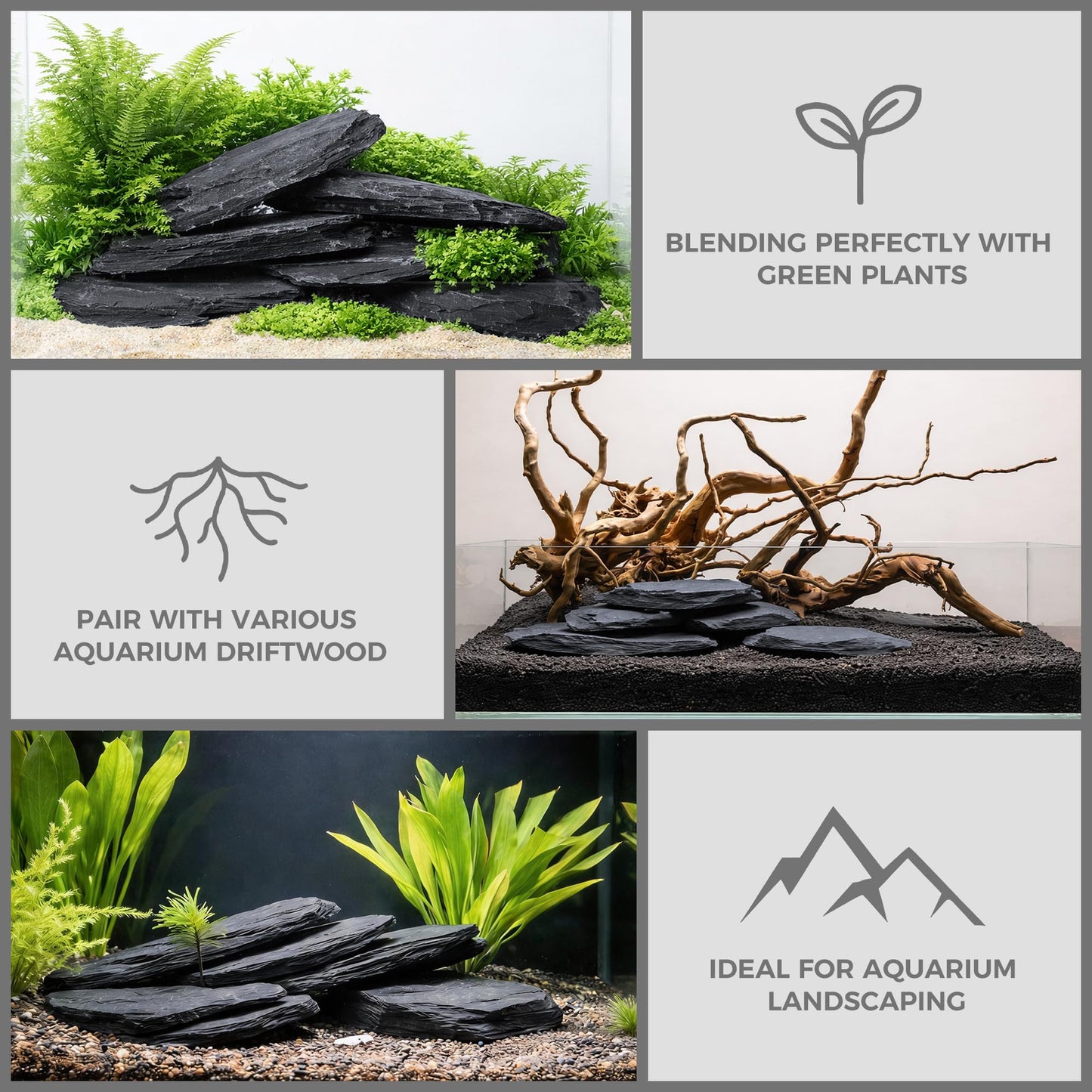 FISCAPE 6.1-8.1 Inches Natural Slate Rock, 6 PCS Large Flat Aquarium Stones for Aquascaping, Terrariums, Reptile Tanks & Aquarium Décor