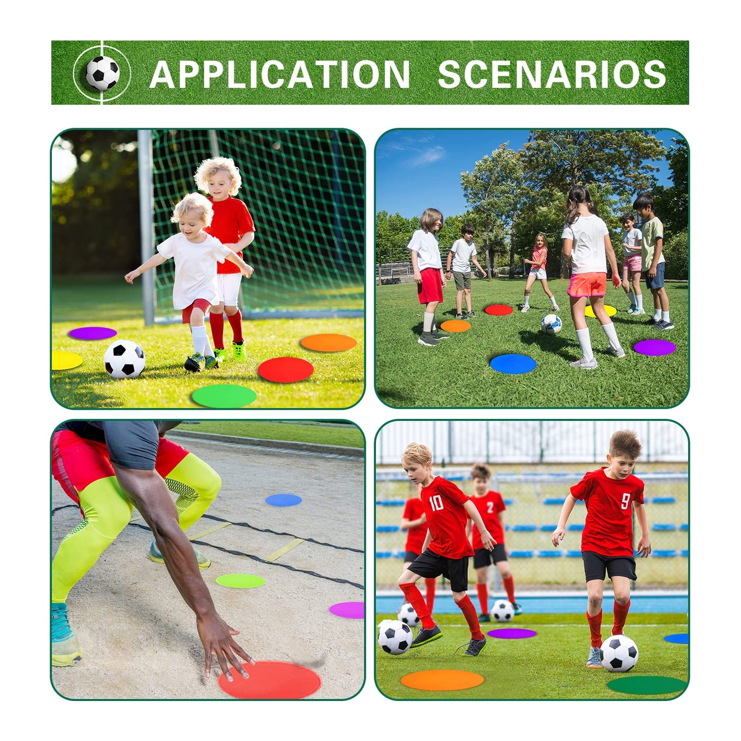 PIKZH Poly Spot Markers 9.05 inch 12 Pcs Non-Slip Rubber Agility Training Markers Floor Dots Flat Field Cones for Football, Soccer, Basketball, School Exercise Drills, Dance Practice