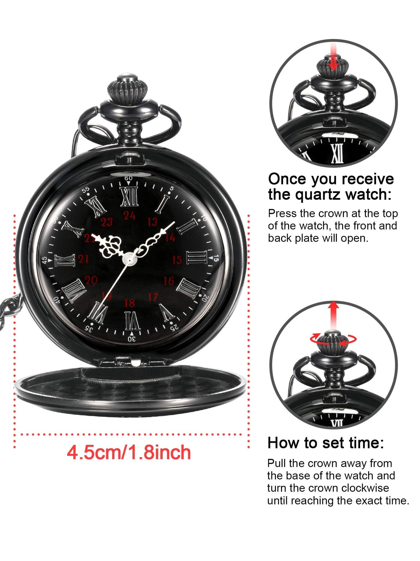 Pangda Quartz Pocket Watch to Husband Gift, Engraved Pocket Watch (Silver Case and Black Dial)