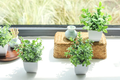 Der Rose 4 Pack Fake Plants Mini Artificial Greenery Potted Plants for Home Decor Indoor Office Table Room Farmhouse Bathroom Decor