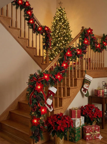8.5FT Christmas LED Flower String Lights, Christmas Decorations Lights Outdoor with 10 LED Red and Green Flowers Bulbs, Plug in Flower Fairy Light for Valentines Wedding Garden Porch Floral Decor
