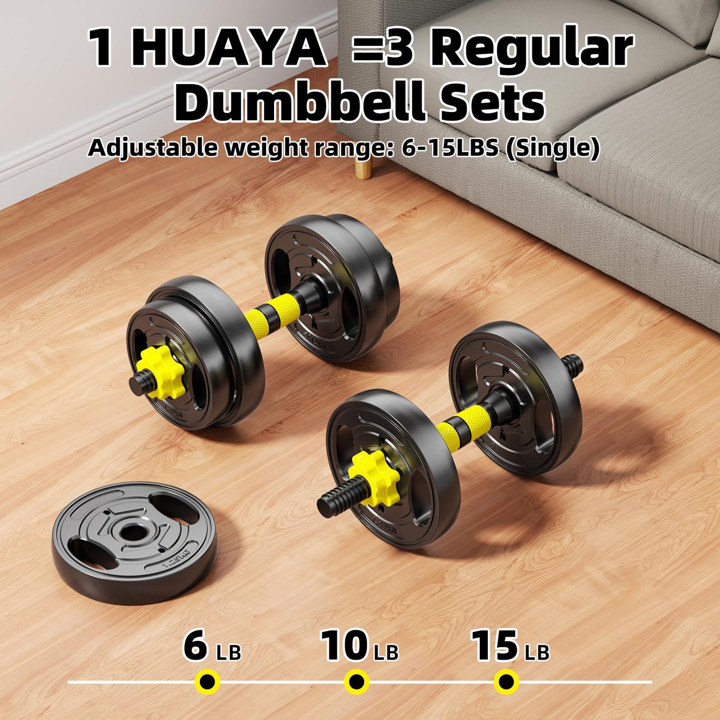 HUAYA Adjustable Dumbbell Set, 10-90lbs Free Weights with Connector – 4 in 1 Dumbbells, Barbell, Kettlebell & Push Up Stand, Adjustable Weights Set for Home Gym Fitness Equipment for Men & Women (Orange 30lbs (15lbs*2))