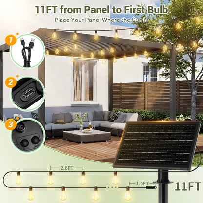 Amzrap 200FT Solar String Lights Outdoor Waterproof 72+2 LED Bulbs, Solar Powered with Remote & USB Port, 3 Light Modes Dimmable Patio Lights for Large Backyard, Garden, Party