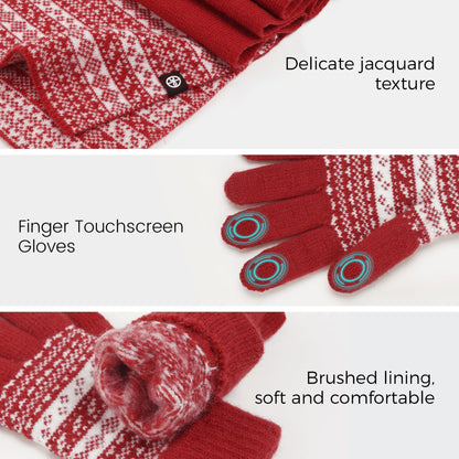 MA COWCF Womens Winter Beanie Hat Scarf Gloves Set, Touchscreen Gloves Long Scarf Thick Warm Knit Skull Caps Winter Gift for Women Men (Red)