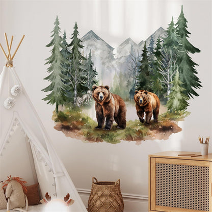 Brown Bear Dream Forest Wall Stickers, sacinora Wild Jungle Animal Wall Decals Removable Vinyl Peel and Stick for Living Room Bedroom Nursery Sofa TV Background Art Decorations