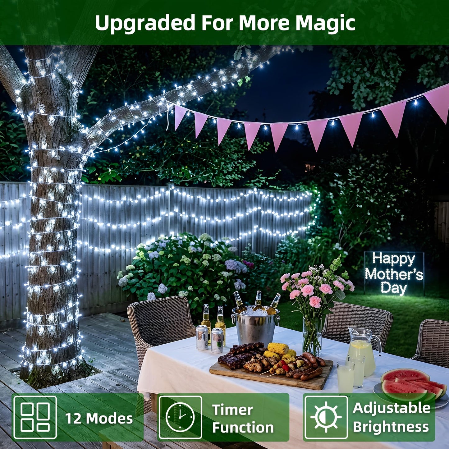 QUHUATU 750 LED 240FT Christmas Lights Outdoor,12 Lighting Modes Christmas String Lights with Timer, Dimmable Cool White LED StringLights Waterproof for Yard Tree Wedding Party Holiday Cool White