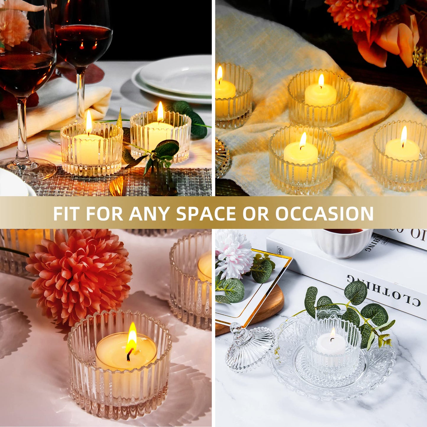 16 Piece Votive Candle Holders with Lids, Tealight Candle Holders in Bulk, Glass Small for Table Centerpiece, Wedding, Home Decor (2.68'' x 1.65'', Clear)