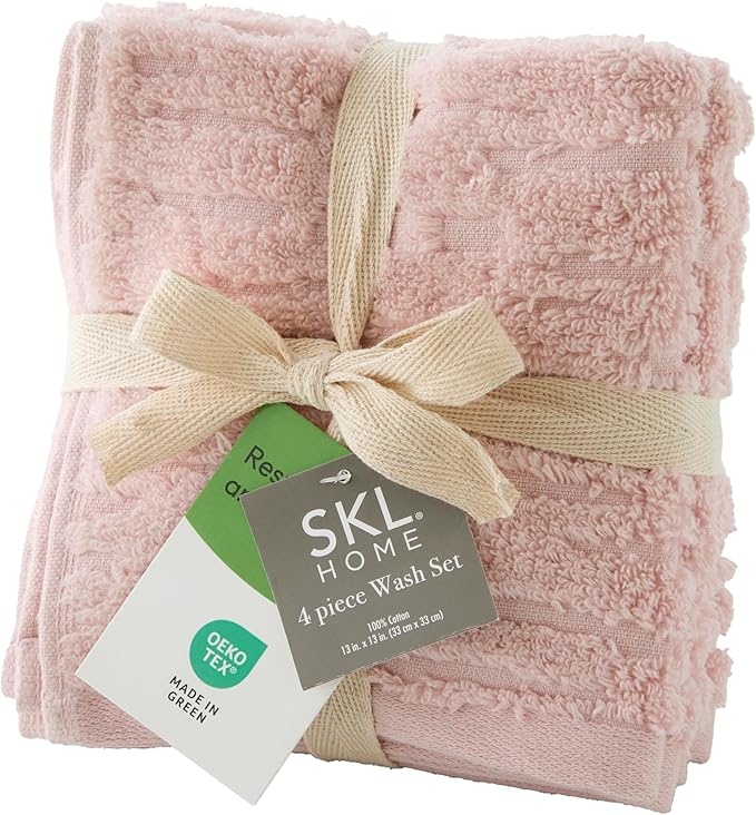 SKL Home CloudSoft 100% Cotton Luxury 4-Piece Washcloth Set, 520 GSM, Ultra