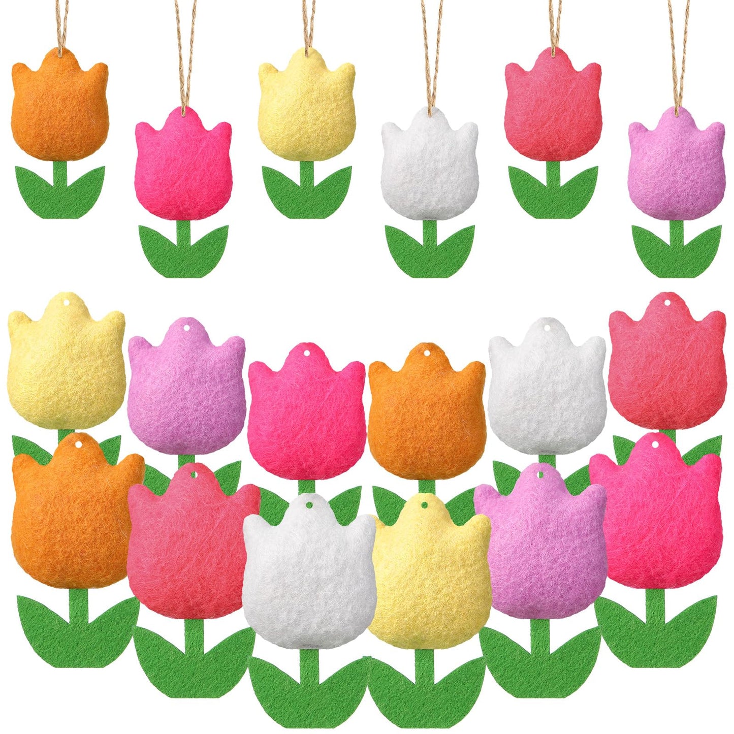 HunnmingRe 18 Pcs Spring Tree Ornaments Felt Tulip Flowers Hanging Ornaments Spring Flower Decorations for Summer Party Home Door Wall Mantel Decor Arts Crafts Gifts