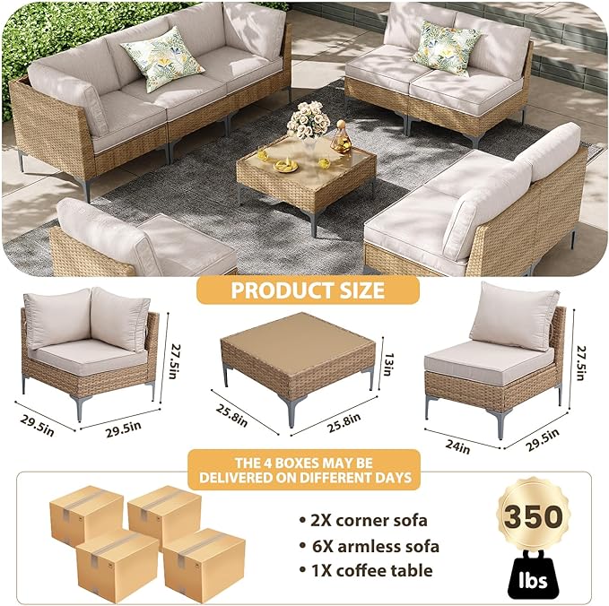 9-Piece Patio Furniture Set, Outdoor Wicker Sectional Sofa