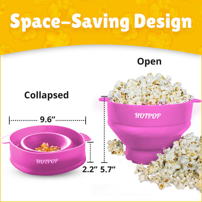 The Orginal HotPop Silicone Popcorn Maker - Microwave Popcorn Popper with Handles - Collapsible Bowl, Heat-Resistant, Easy to Clean, Ideal for Family Movie Nights, 15-Cup Capacity - Red