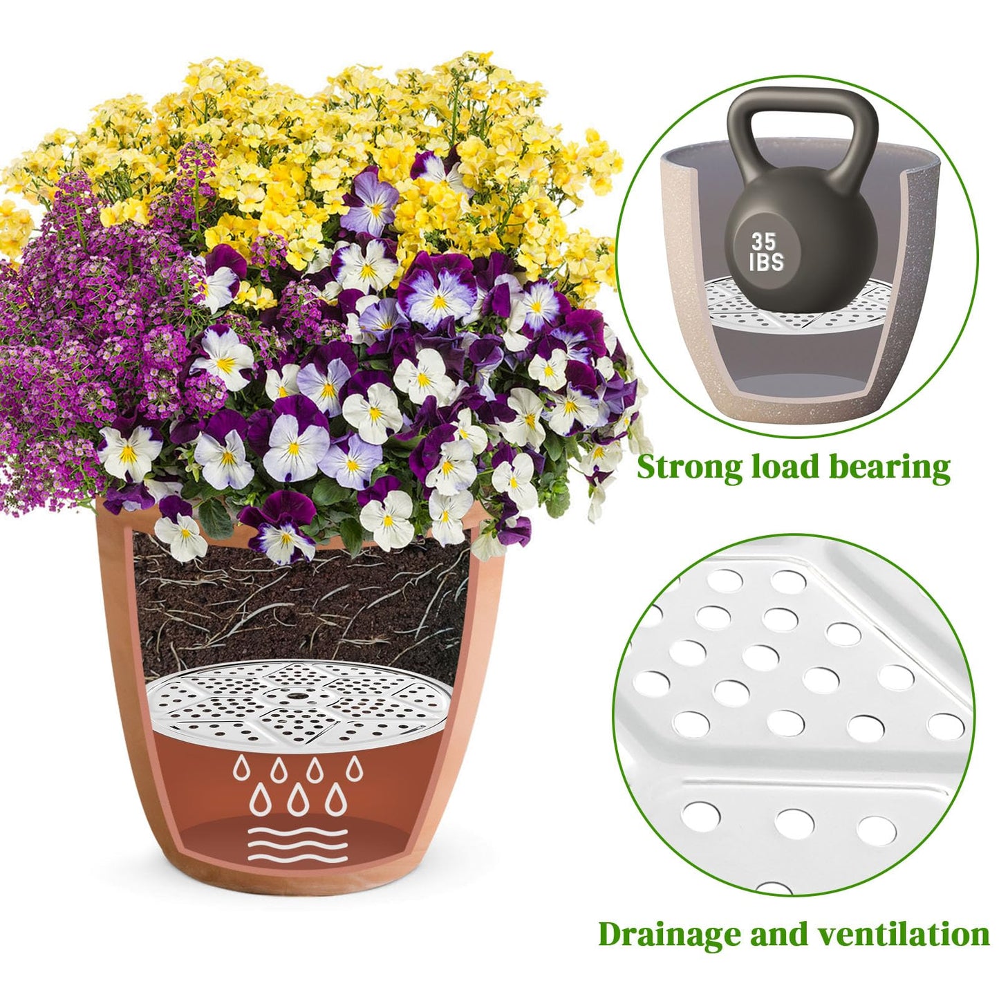 6-Pack 10/11/13-Inch Round Planter Insert, Planter Inserts for large Pots with Drainage Holes, Use Less Potting Soil, Plant Risers for Inside Pots for Tall or Short Planters for Indoor & Outdoor Use