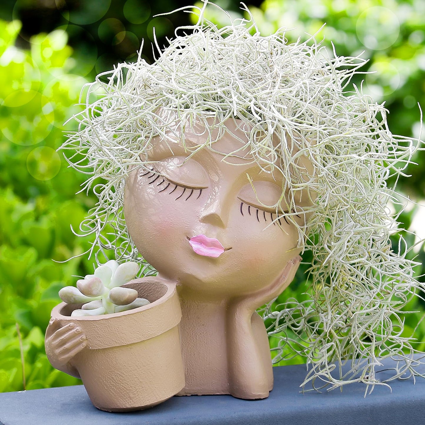 vomiceak Face Planters Pots Head Planter for Indoor Outdoor Plants - Cute Plant Pots for Flower Succulent with Drainage Hole - Gift Ideas for Mother (Khaki Lady)