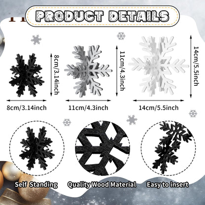Bucherry 12 Pcs Wooden Snowflake Table Decor 3D Snowflake Tabletop Signs and Centerpiece for Frozen Party Christmas Xmas Winter Wonderland Decorations Home Office Mantel(White, Gray, Black)