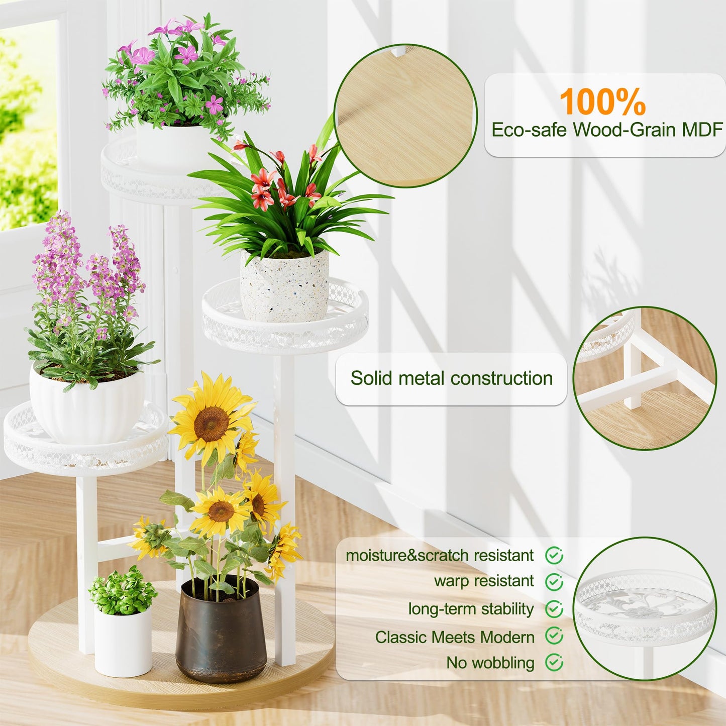 NQW Tall Plant Stand Indoor Outdoor, Corner 3 Tier Metal Flower Pot Stands,Heavy Duty Plant Shelf for Living Room Bedroom Balcony