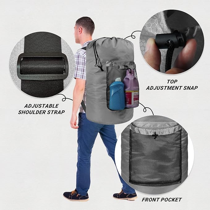 Laundry Bag with Shoulder Straps and Mesh Pocket Laundry Backpack Large