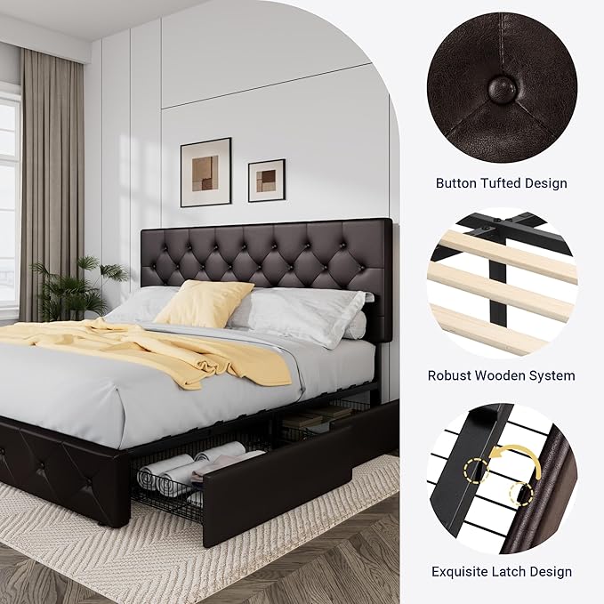Allewie Upholstered King Size Platform Bed Frame
