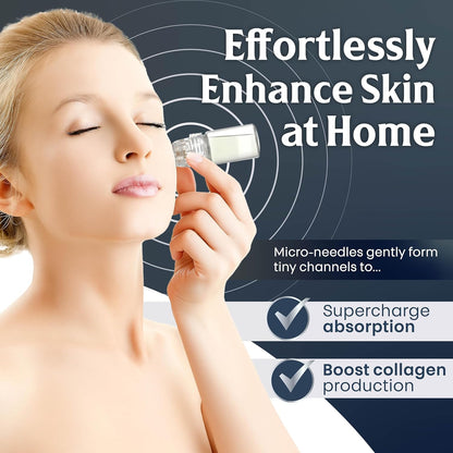 Microrevive Titanium Micro Infusion Facial System - Home Microneedling Kit with Collagen-Stimulating Derma Stamp & Premium Hyaluronic Acid Serum - Set Includes 1 Serum, 1 Applicator & 1 Dropper