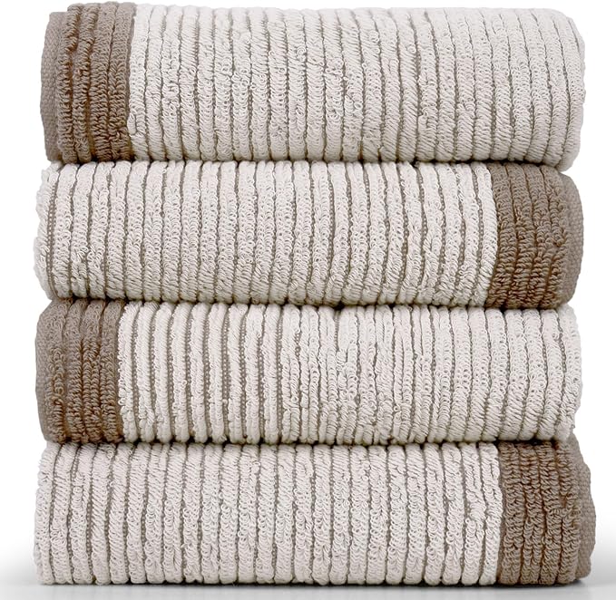 Cleanbear Hand Towels for Bathroom Set of 4, Jacquard Weaved Cotton Face Towels