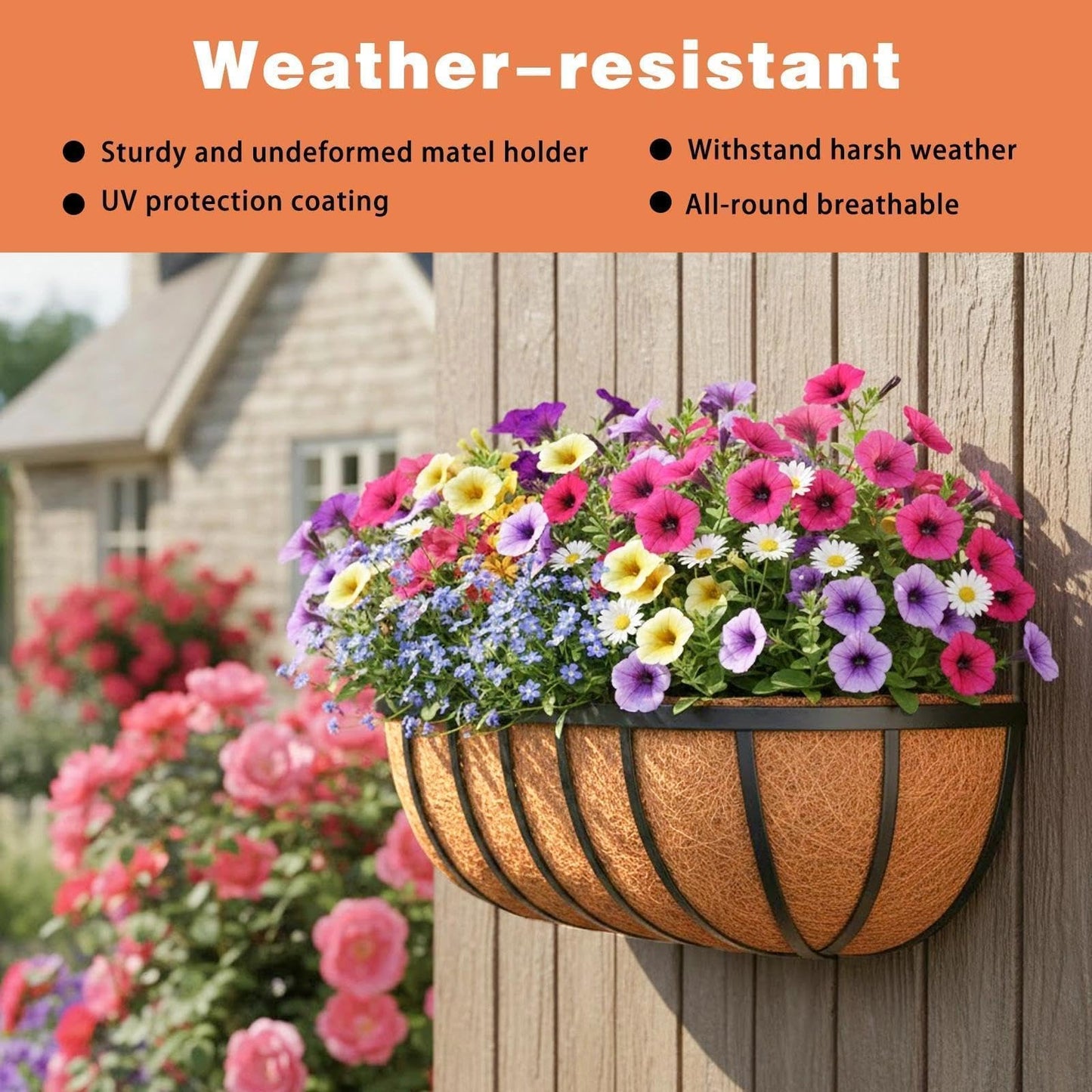 ZVOWOS 2 Pack 16" Railing Planter Window Box with Coco Fiber Liner Horse Trough Planter The Railing Planter Boxes for Deck Porch Fence Outdoor