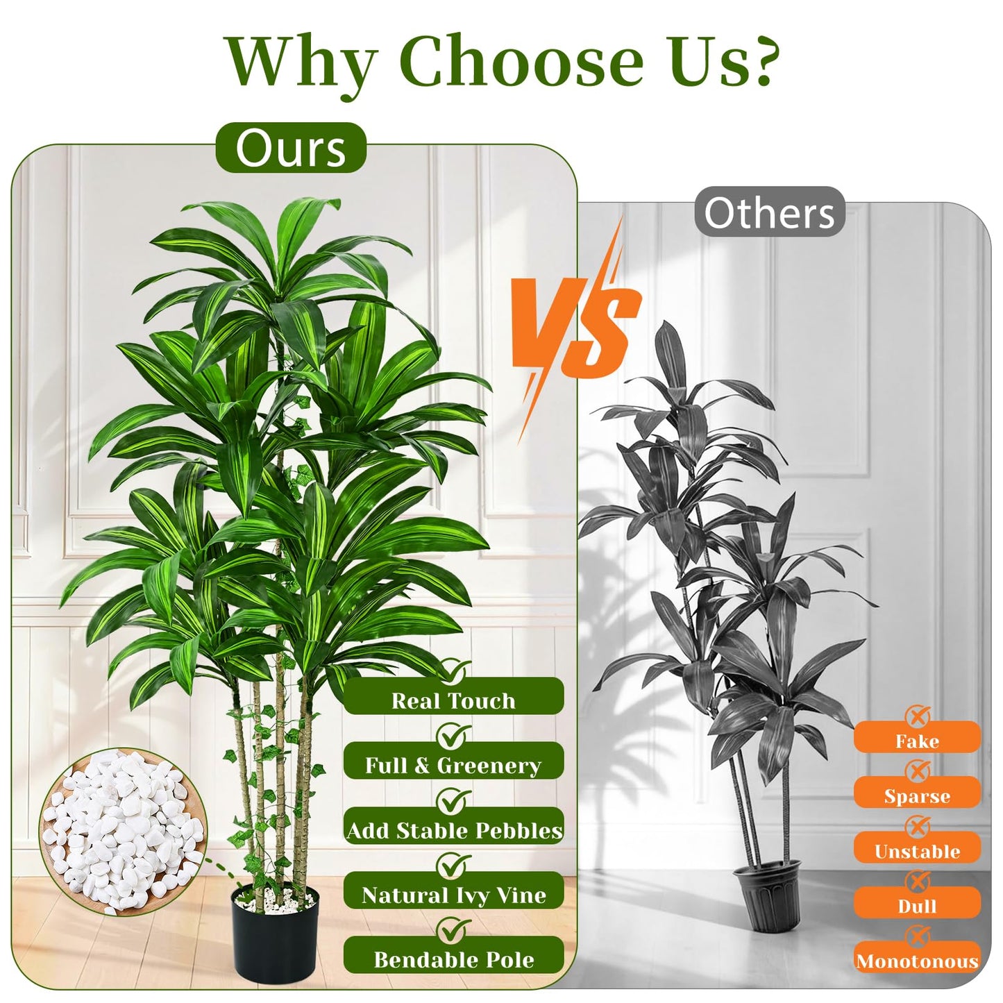 Dolicer 5FT Tall Look Real Artificial Dracaena Tree Indoor with Black Planter, Realistic Artificial Fake Faux Indoor Plants with Natural Trunk and Lifelike Leaves for Home Office Living Room