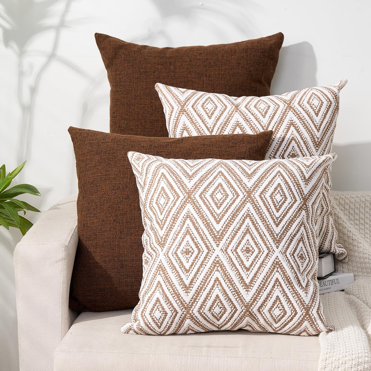 HPUK Decorative Throw Pillow Covers Set of 4 Square Couch Pillows Linen Cushion Cover for Couch Sofa Living Room, 18"x18" inches, Blue