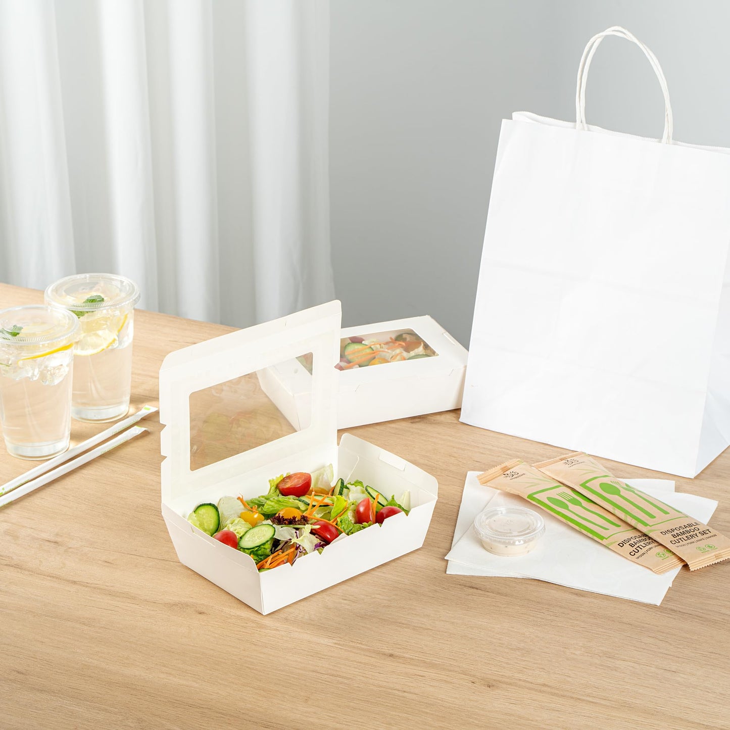 Restaurantware, Cafe Vision 42 Ounce Disposable To Go Boxes 200 Paper Boxes For Food - Hinge Lock Grease-Impervious White Paper Take Out Food Containers With Window For Lunch Or Desserts