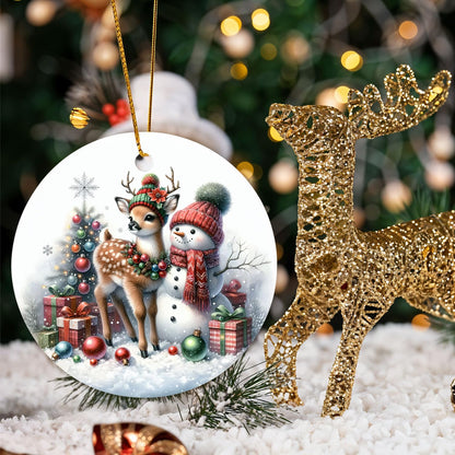 Reindeer and Snowman Christmas Ornaments for Tree - Decorative Hanging Deer Decor