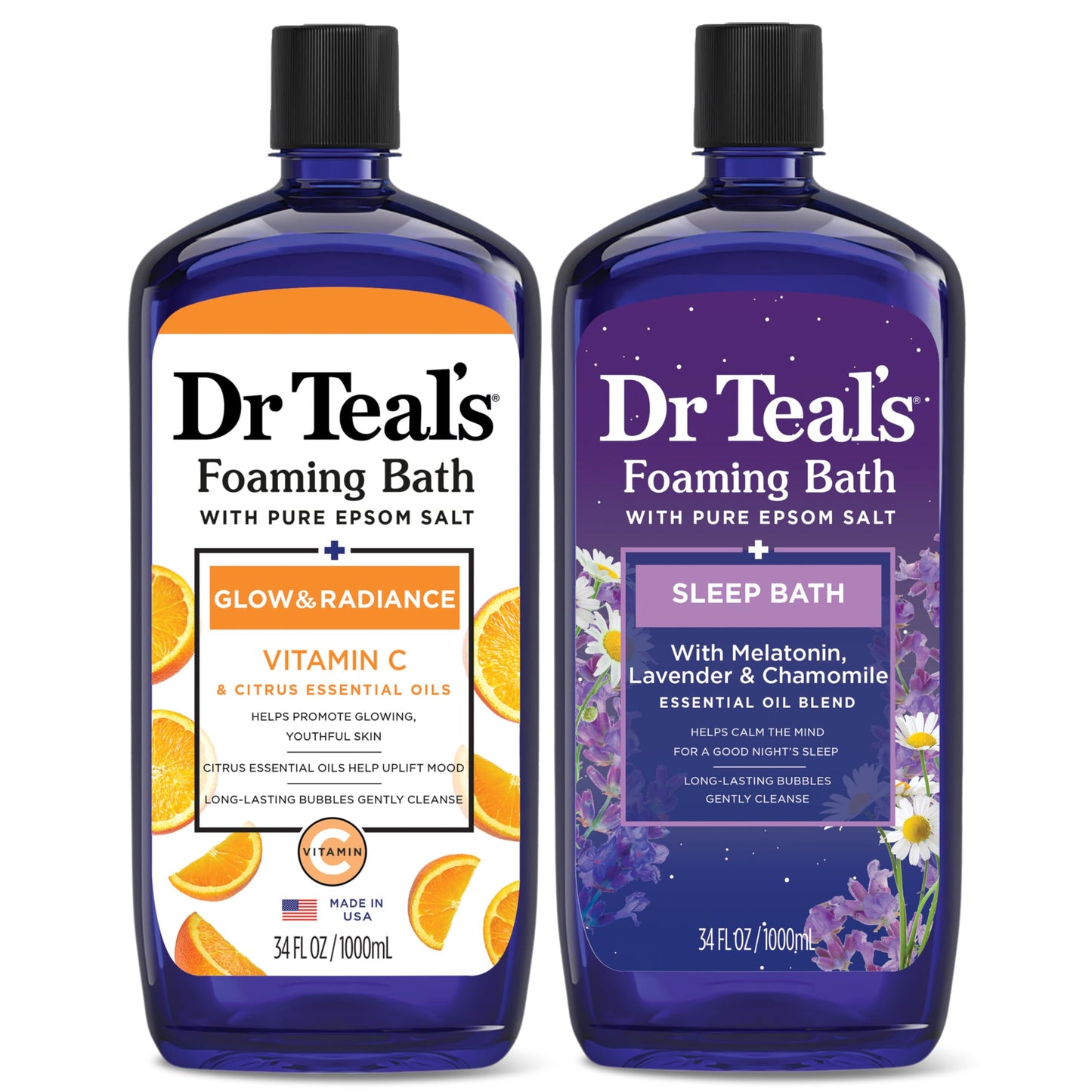 Dr Teal's Foaming Bath with Pure Epsom Salt, Relax & Relief with Eucalyptus & Spearmint, 34 fl oz (Pack of 2)