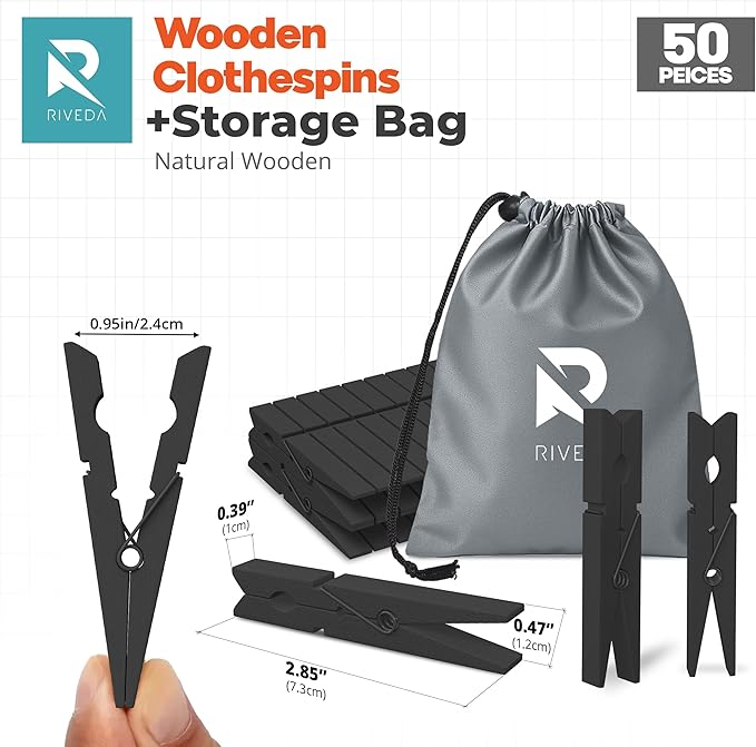RIVEDA 50pcs Colored Wooden Clothes Pins, Clothespins