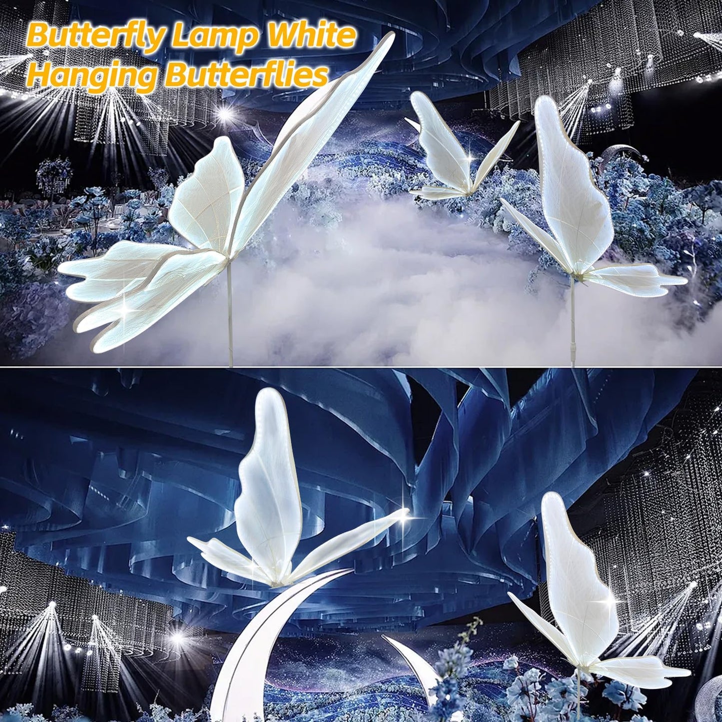 Lakexus 51 INCH Creative Butterfly Floor Lamp - 1pcs Wedding Romantic Hanging Decoration Lights Fixture, Butterfly Ceiling Light for Wedding, Party, Christmas, Adjustable Height Creative Props, White