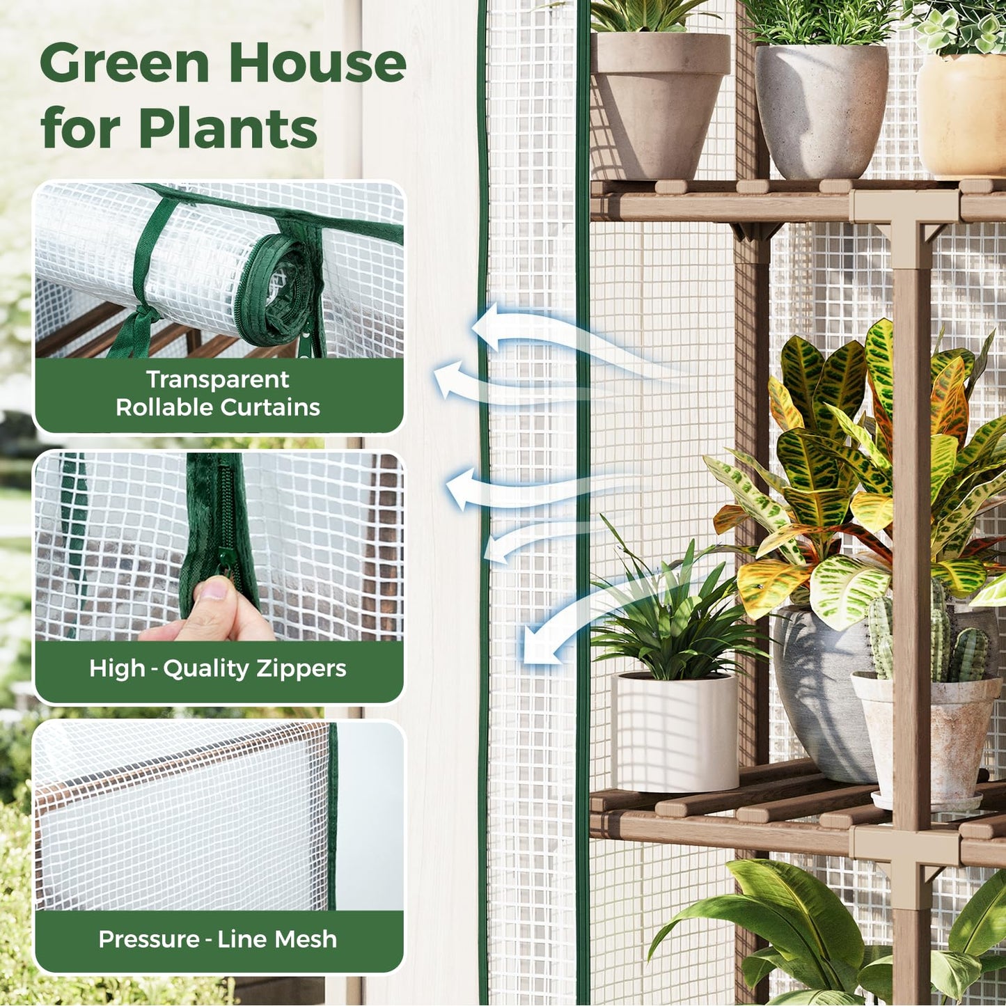 Bamworld 23 x 17 x 54-Inch Mini Greenhouses for Outdoors Portable Green House with PE Cover Sturdy Eucalyptus Wood Frame Small Greenhouse for Winter Plant Frost Protection Plant Garden Hot House