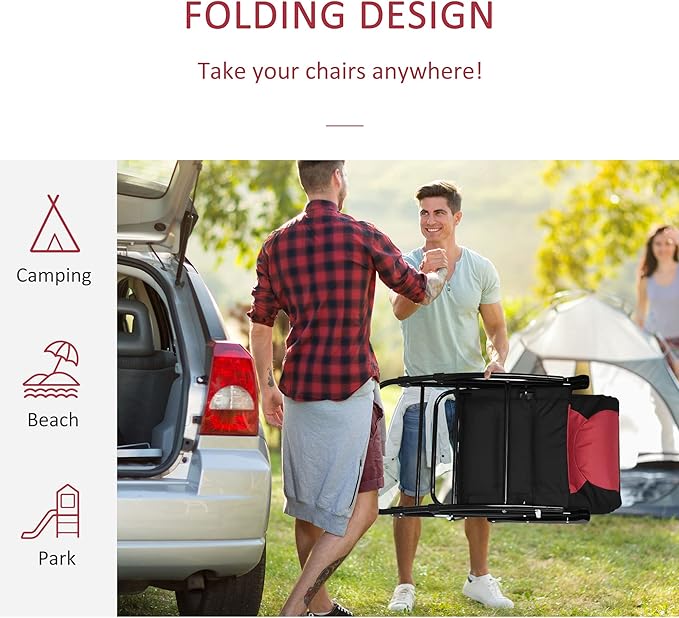 Outsunny Oversized Folding Rocking Camping Chair Set of 2, Padded Outdoor Rockers with High Back and Armrests, Portable Outdoor Patio Chairs with Steel Frame for Garden, Porch, Lawn, Red