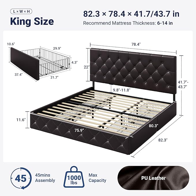 Allewie Upholstered King Size Platform Bed Frame