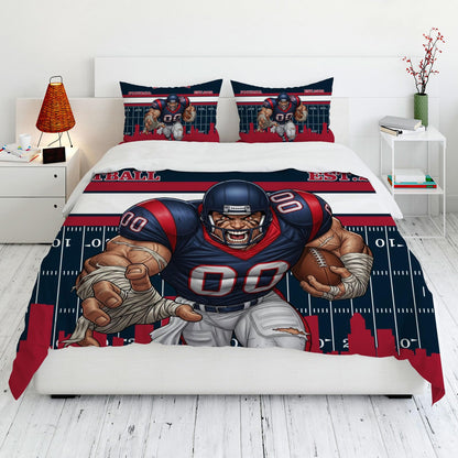 Allenjoy Houston American Football Dark Blue Spirit Comforter Set with 1 Pillowcase for Men Boys Fans Son Husband Bedroom Nursery Bedding Room Decor, Machine Washable, Twin Size
