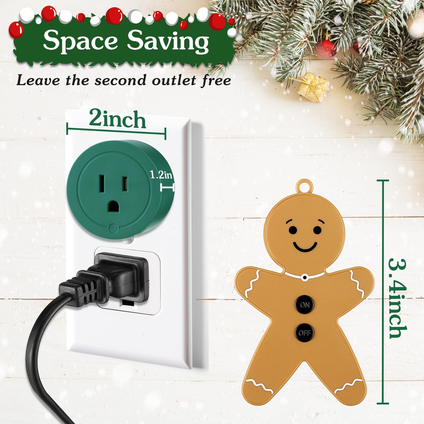 Enhon Wireless Remote Switch for Christmas Tree Lights, Works Up to 82 Feet Away, Gingerbread Man Wireless Remote with Electrical Outlet for Christmas Tree and Light
