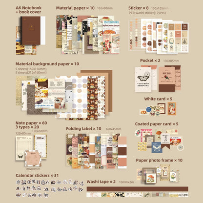 348 Pcs Scrapbooking Supplies Kit, Vintage Aesthetic Scrapbook Kit for Bullet Junk Journal, Stationery, A6 Grid Notebook, DIY Journaling Supplies, Birthday Craft Gift for Teen Girl Kid Women