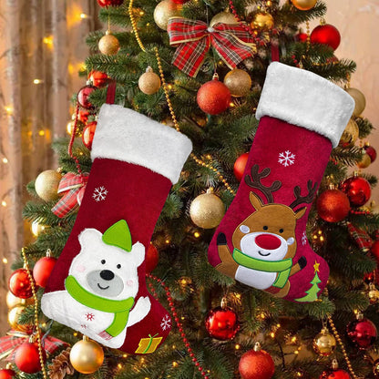 Reindeer Christmas Stockings Animal, 20" Velvet Cute 3D Deer Penguin Polar Bear Moose Xmas Stocking for Kids Girls Boys Women