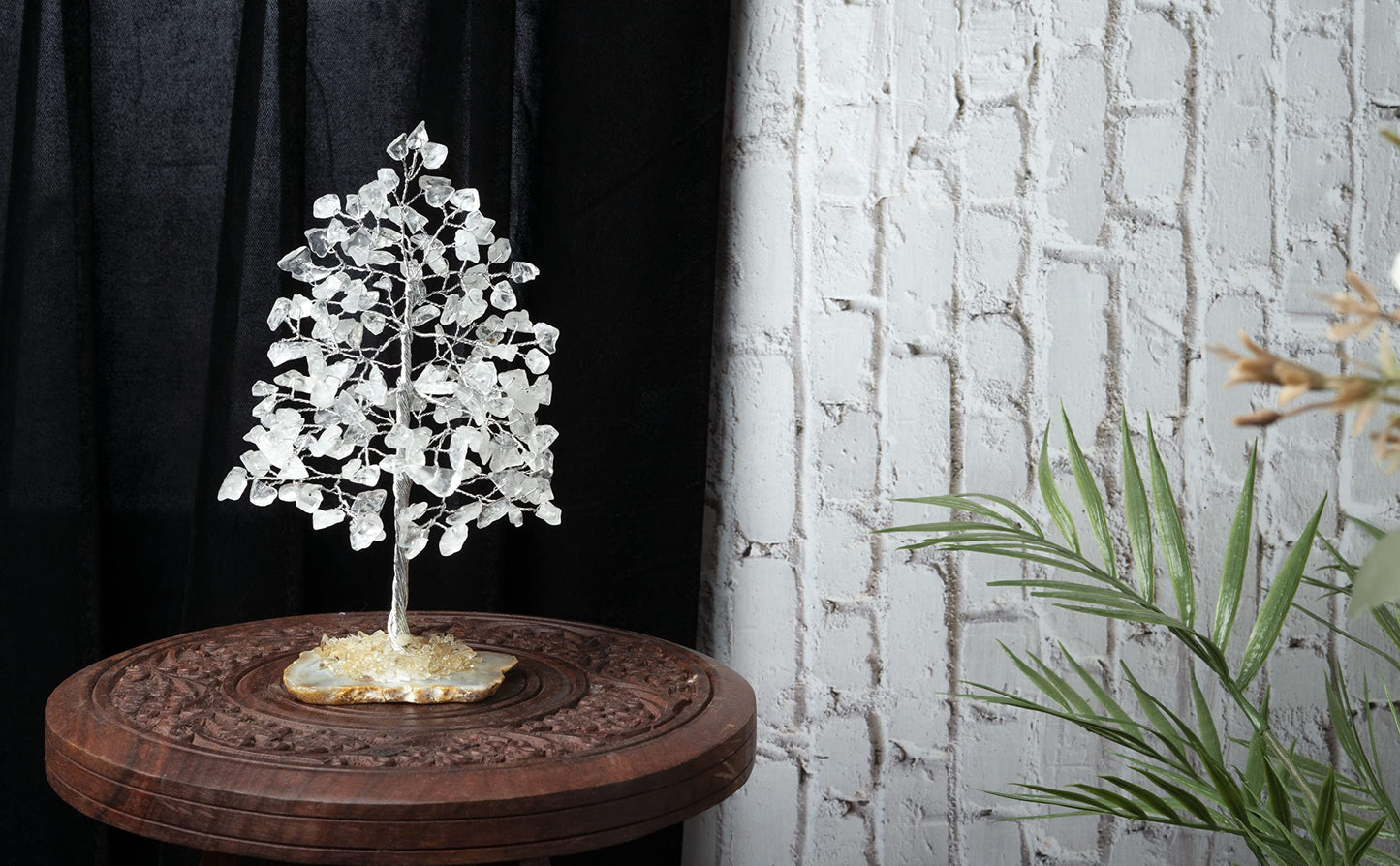 Crocon® Clear Quartz Crystal Wire Tree with Agate Slice Base - Home Decoration, Crystal Gifts, Birthday Gifts for Women & Men, Wedding, Anniversary, House Warming Gift for Her, Mum, Sister & Grandma
