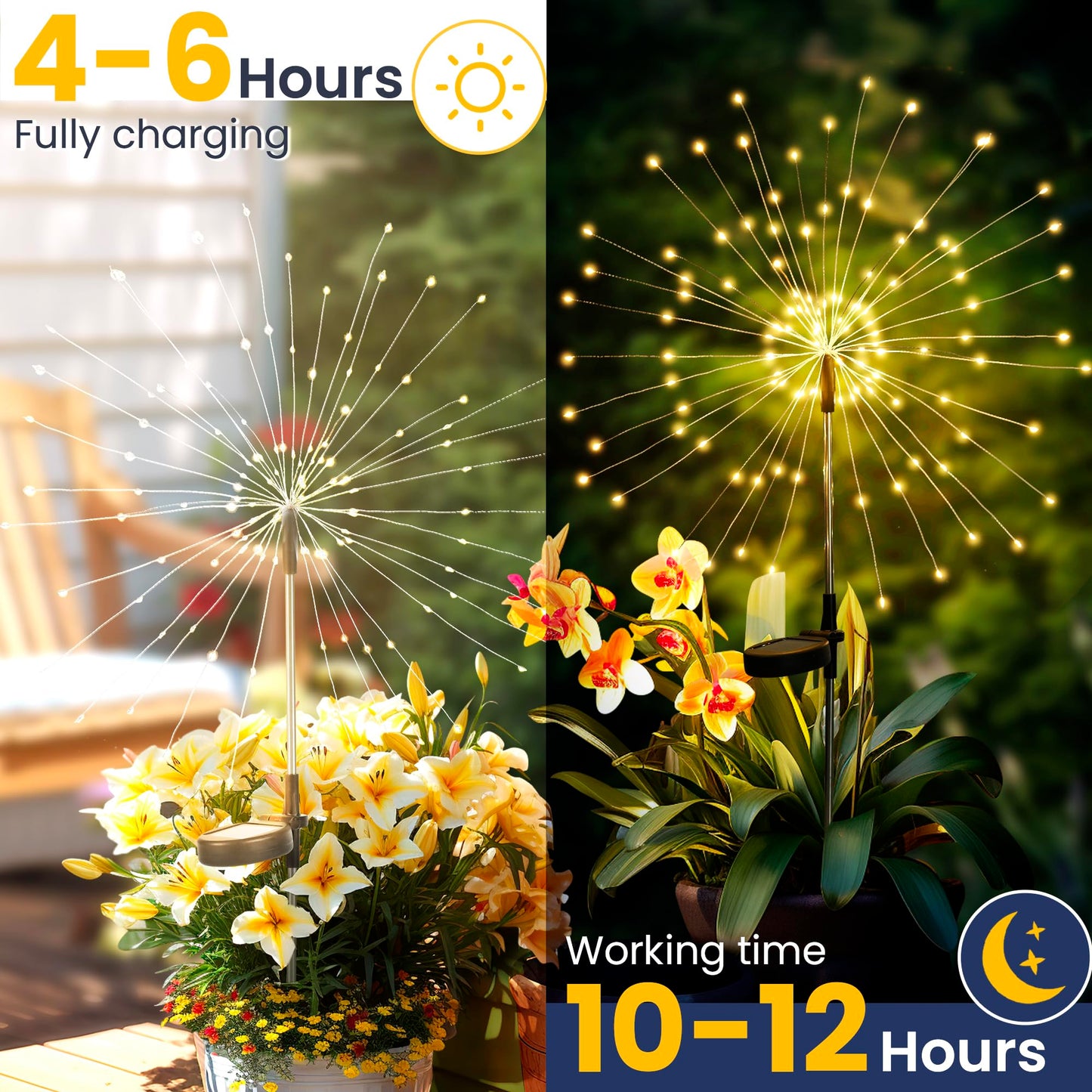 GIGALUMI Garden Decor Outdoor Lights 120LED 6Pack, Solar Garden Lights Outside Fairy Firework Decorative,Solar Powered for Yard Pathway Flowerbed Planter Balcony Patio 4th of July Decor (Warm White