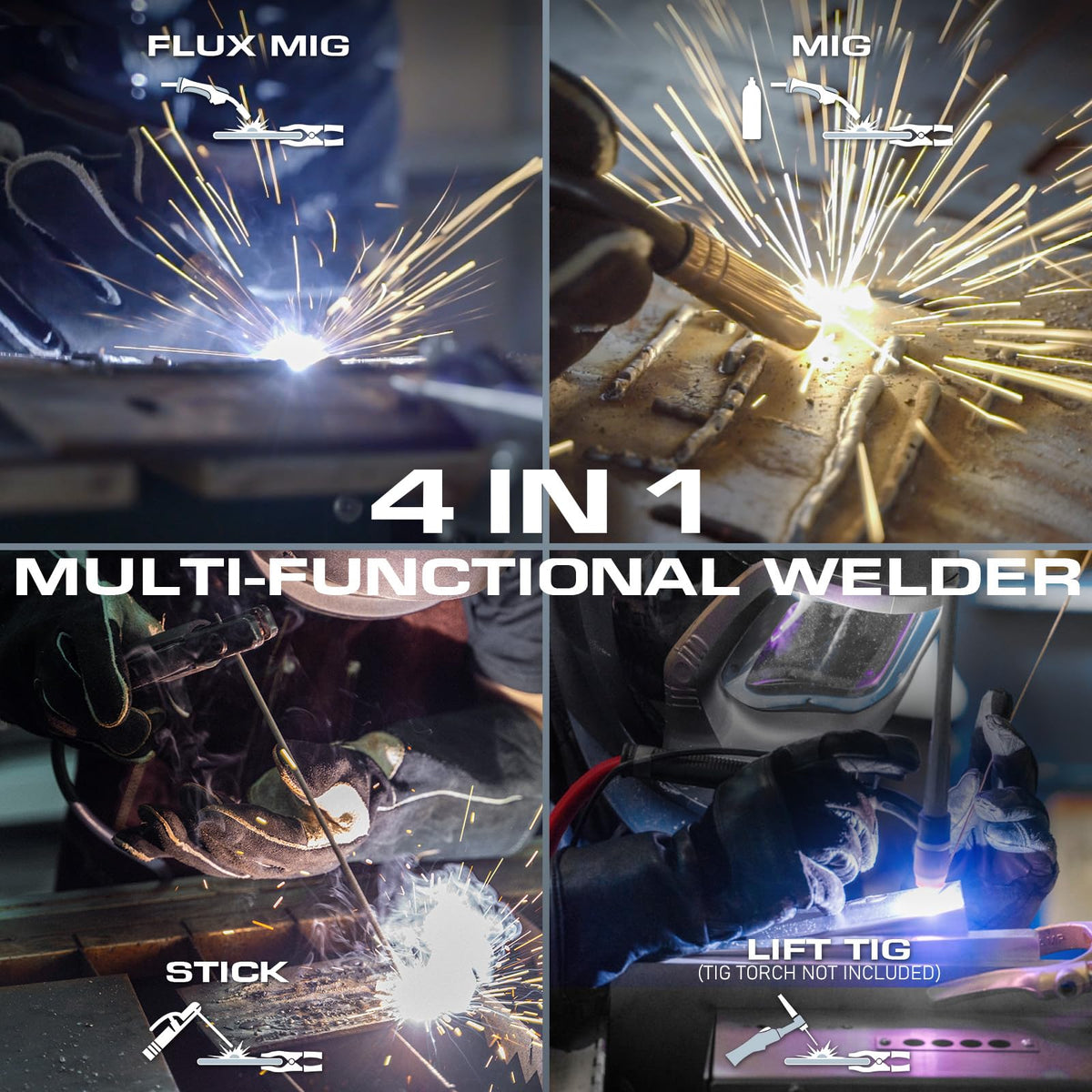 MIG Welder, 180A 110V/220V Gas MIG/Gasless MIG/Lift TIG/Stick 4 in 1 MIG Welding Machine, MIG with IGBT Inverter Synergic Control, Digital Screen Display and Over Loading Protection