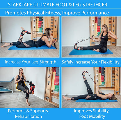 Starktape Foot and Leg Stretcher. Stretching Strap Loops for Plantar Fasciitis, Heel Spurs, Foot Drop, Hamstring, Quads. Improve Strength, Stretches, Achilles Tendonitis Stretch and Calf Pain Relief