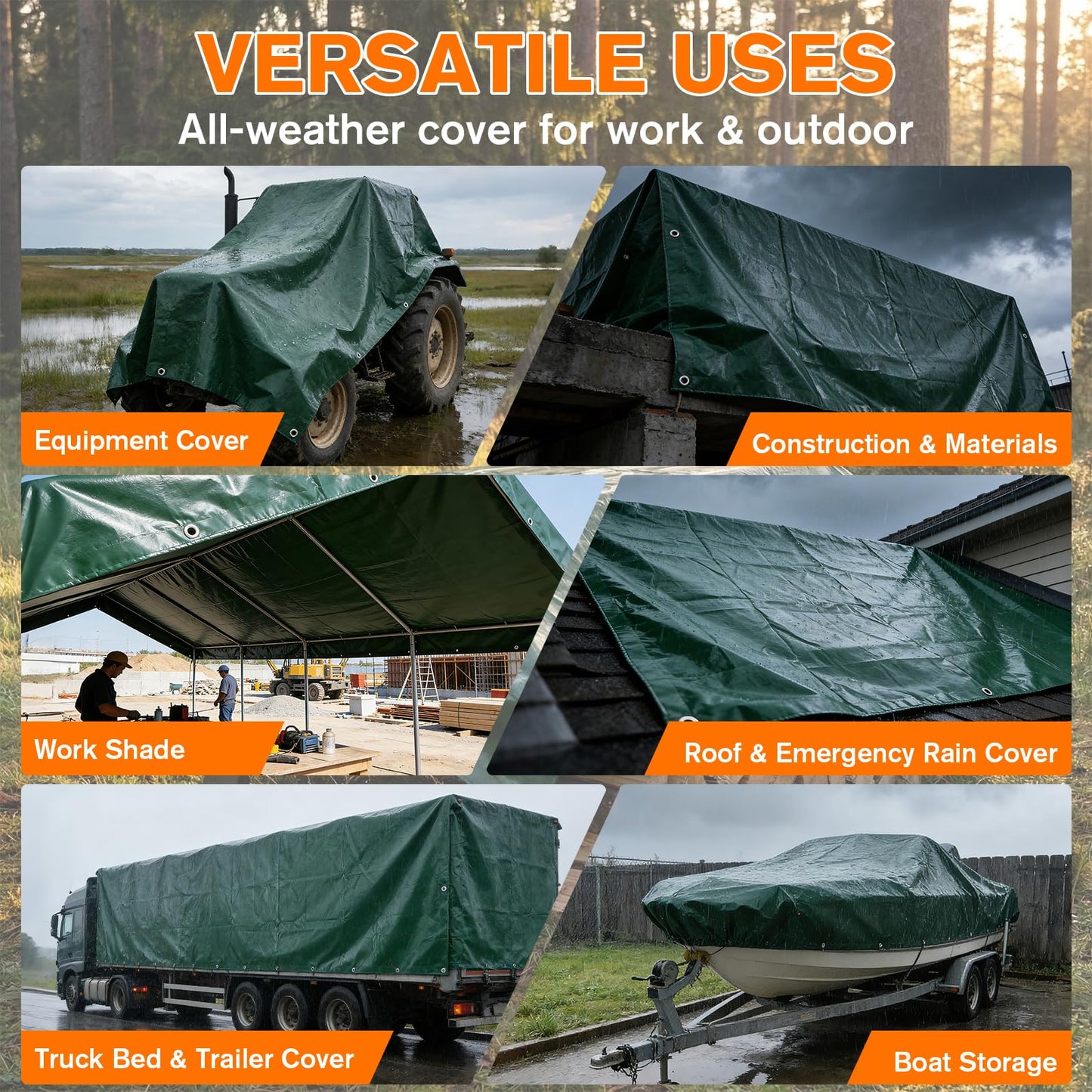 NORSGATEN 22 Mil Heavy Duty Vinyl Tarp,12x24 FT Fully Waterproof Reversible Poly Tarp with Metal Grommets, All-Weather Fade Resistant Outdoor Cover for Equipment, Truck, Roof & Woodpile,Garden Plants