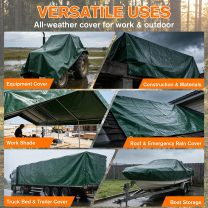 NORSGATEN 22 Mil Heavy Duty Vinyl Tarp,12x24 FT Fully Waterproof Reversible Poly Tarp with Metal Grommets, All-Weather Fade Resistant Outdoor Cover for Equipment, Truck, Roof & Woodpile,Garden Plants
