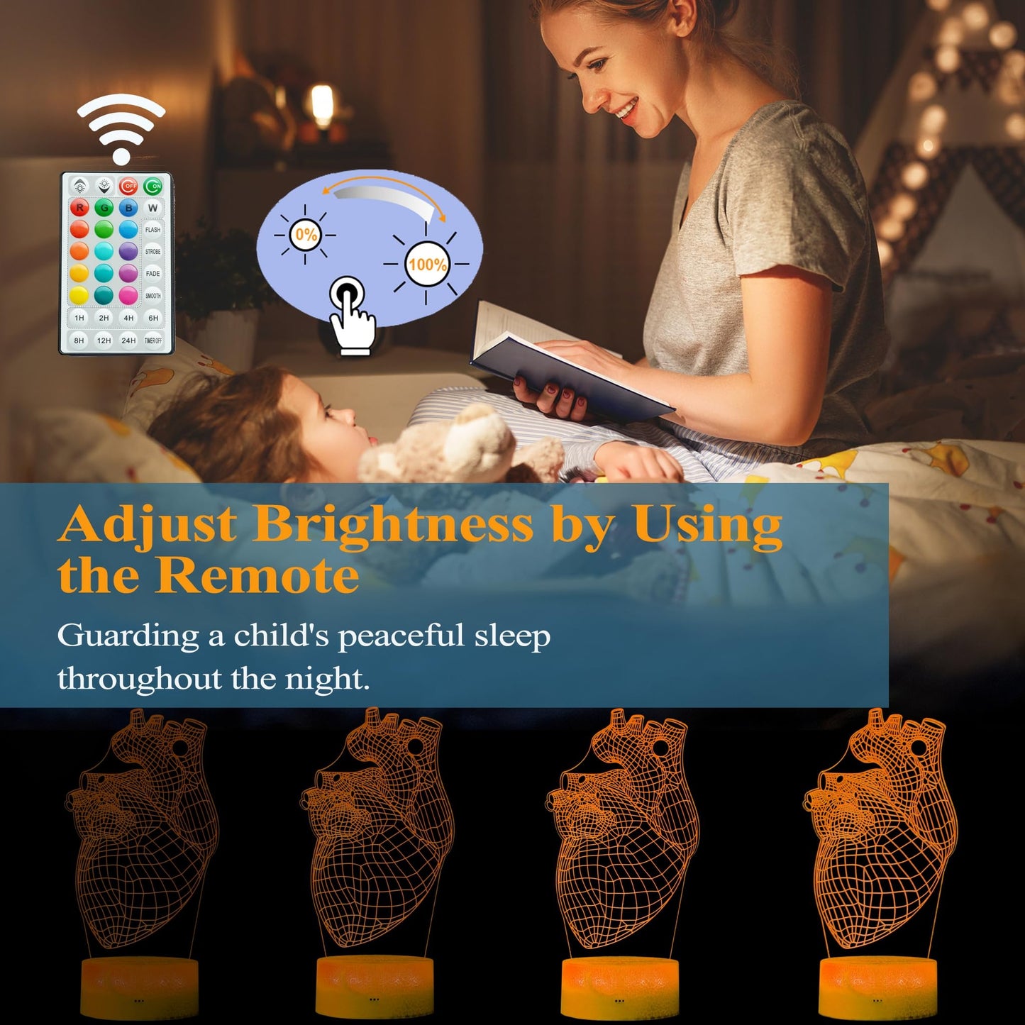 POSSHE Heart Anatomy Illusion Lamp, Cardiology Gifts, 3D Night Light, 16 Colors Changing, Timer, 4 Flash Modes and Dimmable, Kids Room Decoration, Xmas Heart Model Gifts