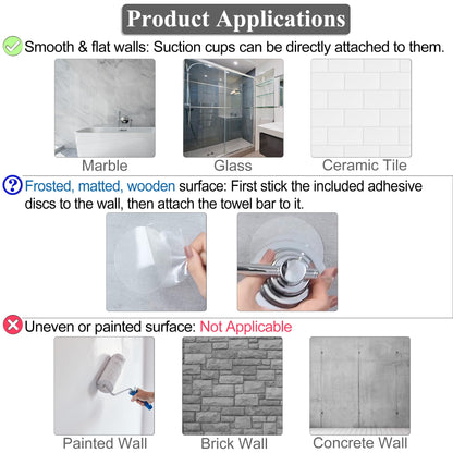Sneatup Suction Cup Extendable 17-29" Stainless Steel Towel Bar (Chrome Plating)